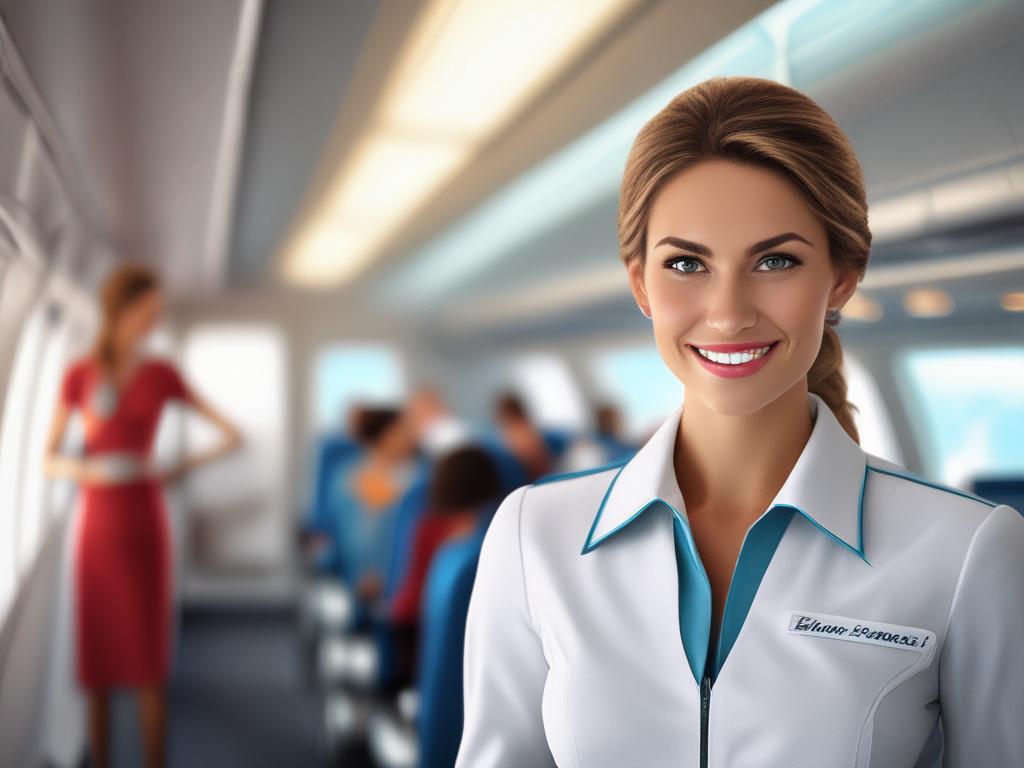 A stunning airhostess in a smart uniform, standing confidently with