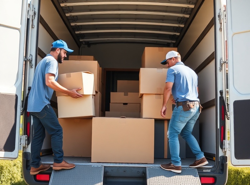 Professional house removals service with movers carefully loading furniture into truck