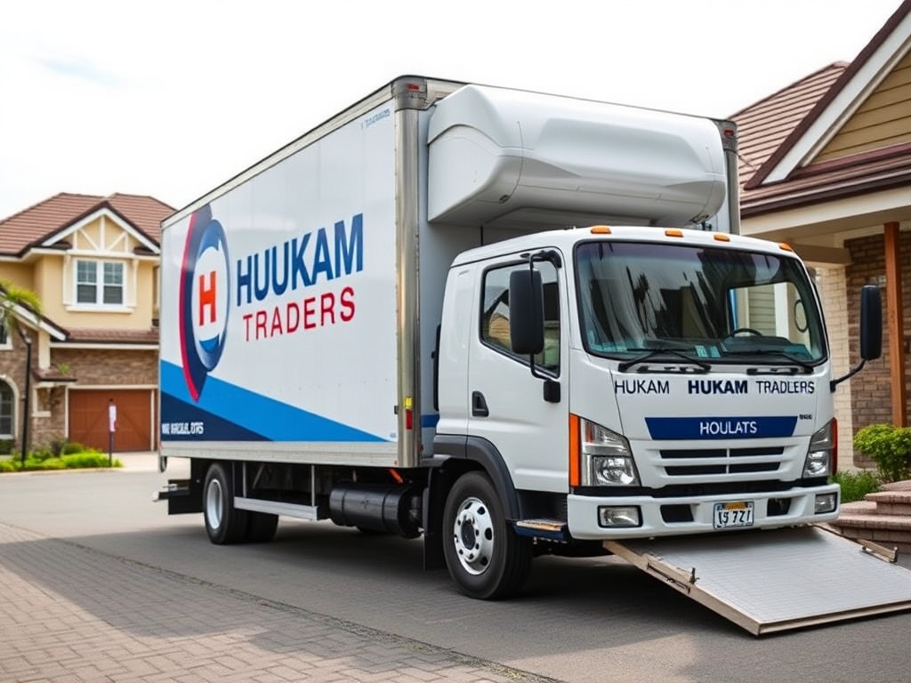 HUKAM TRADERS branded truck at residential house location