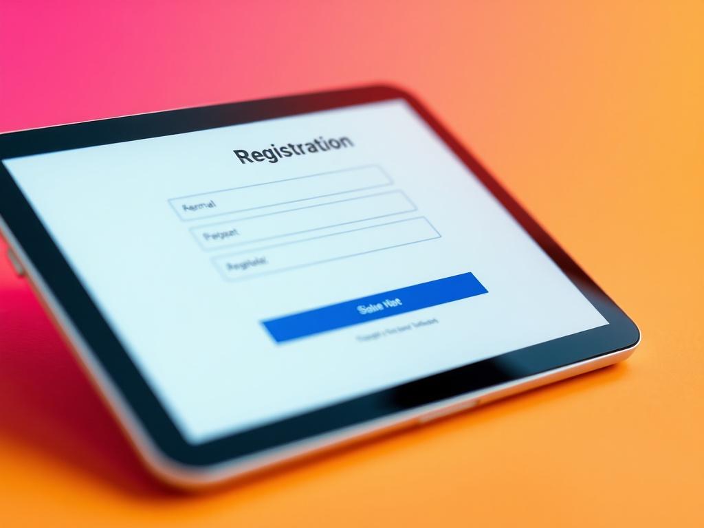 A close-up shot of a sleek, modern registration form displayed on a digital device, surrounded by vibrant colors that convey professionalism and ease of use. The background should be minimalistic, focusing on the form itself, showcasing a clean design that invites users to fill it out.