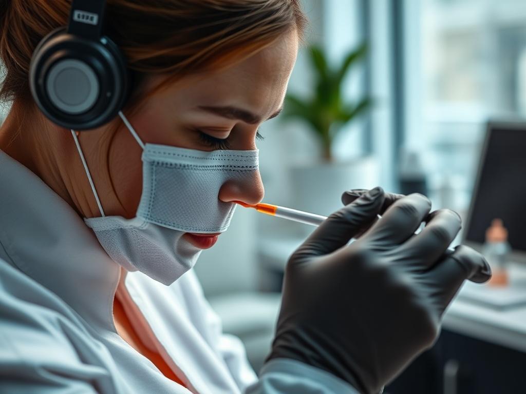A close-up shot of a skin tone matching process for stretch mark camouflage, showing a professional mixing pigments in a modern clinic. The image should highlight the precision and care involved in creating a customized solution for a client, with a clean and professional workspace in the background.