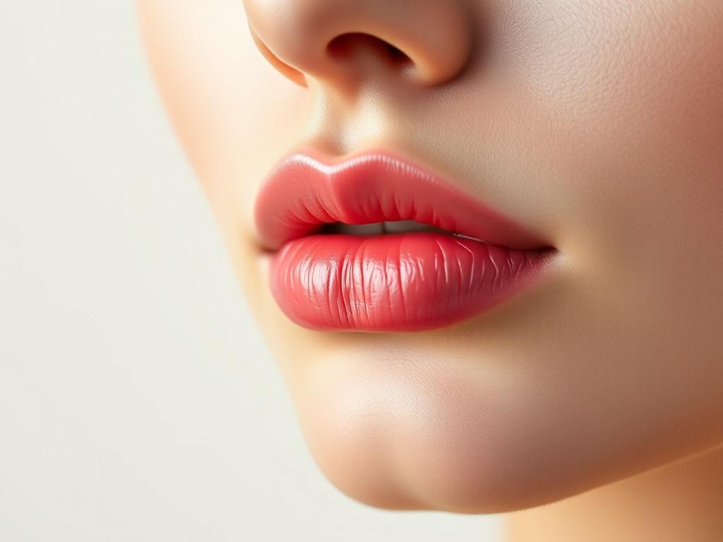 A close-up shot of beautifully enhanced lips showcasing the Lip Blushing technique. The lips should be vibrant and well-defined, displaying a natural gradient of color that highlights their shape. The background should be soft and minimalistic, with a gradient transitioning from ivory to white, creating a calm and elegant atmosphere. The focus should be solely on the lips, capturing the intricate details and the smooth texture of the skin.