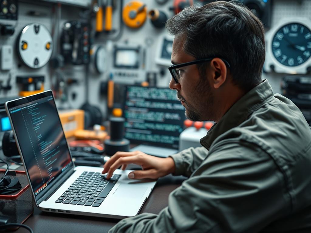 A hyper realistic close up shot of a technician working