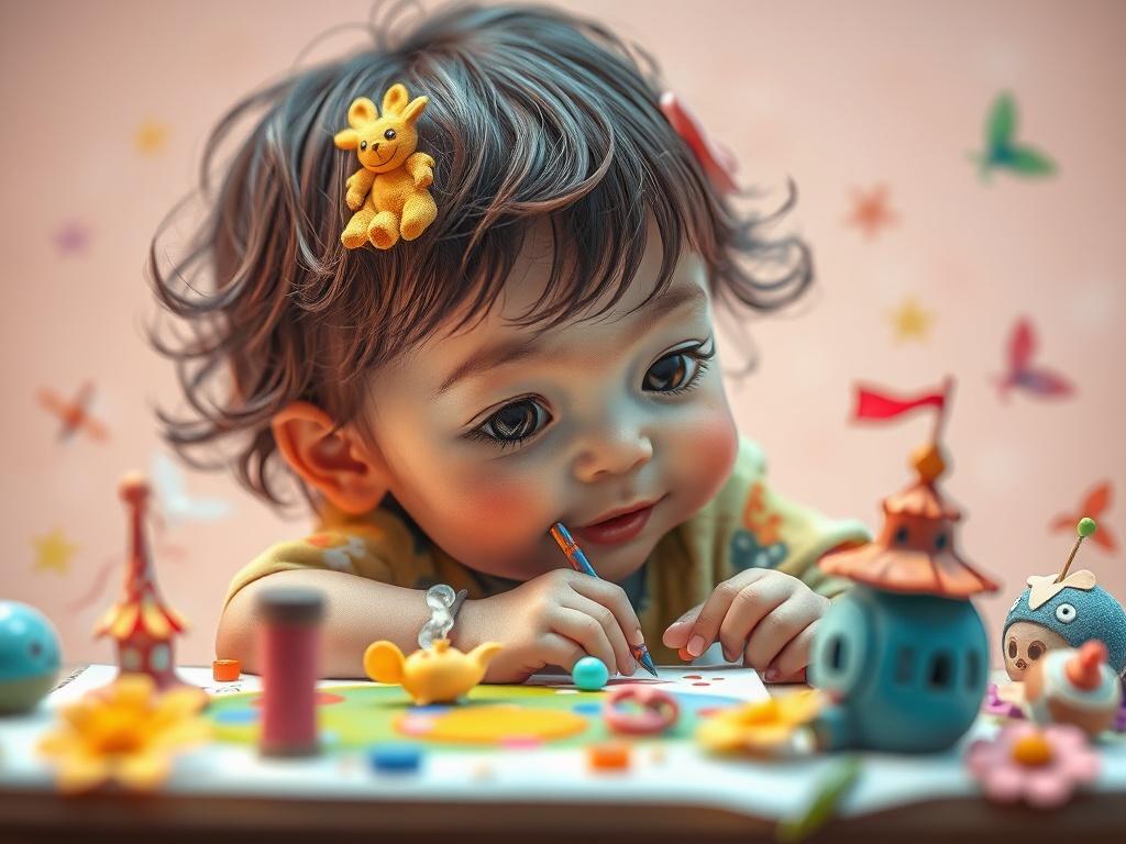 A beautifully detailed illustration showcasing a child's imaginative creation, featuring vibrant colors and whimsical elements. The focus should be on the artwork itself, with a soft, muted background that enhances the illustration's vibrancy. The image should embody a sense of wonder, appealing to children's dreams and creativity, while using the rgb(4, 104, 120) color palette.