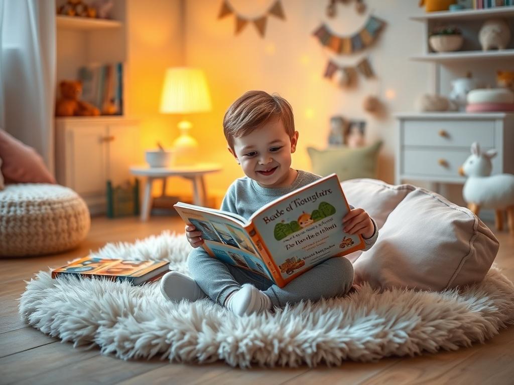 A cozy and inviting scene featuring a child sitting on