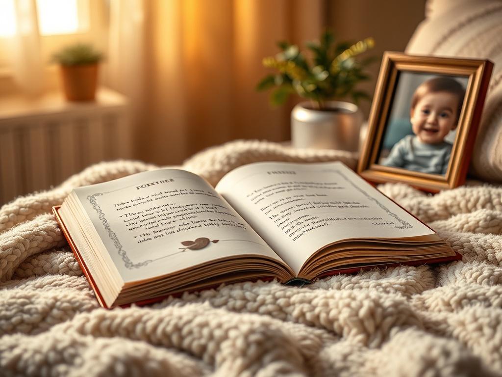 A cozy, high resolution image of a personalized storybook lying