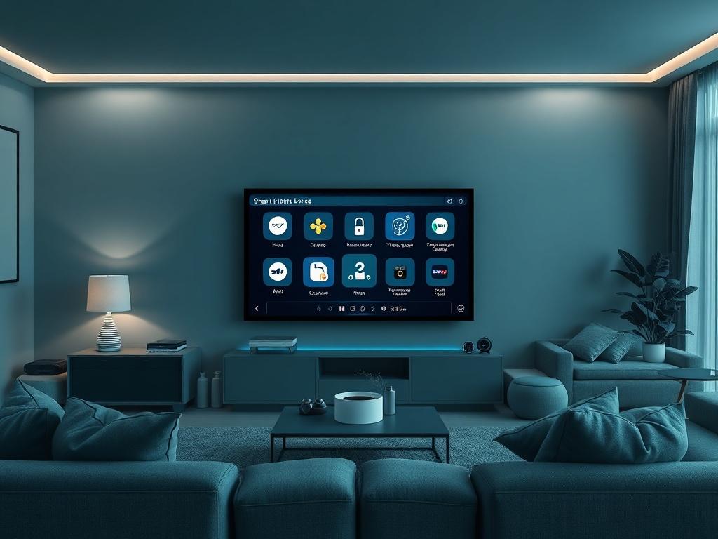 A high resolution image depicting a modern living room with