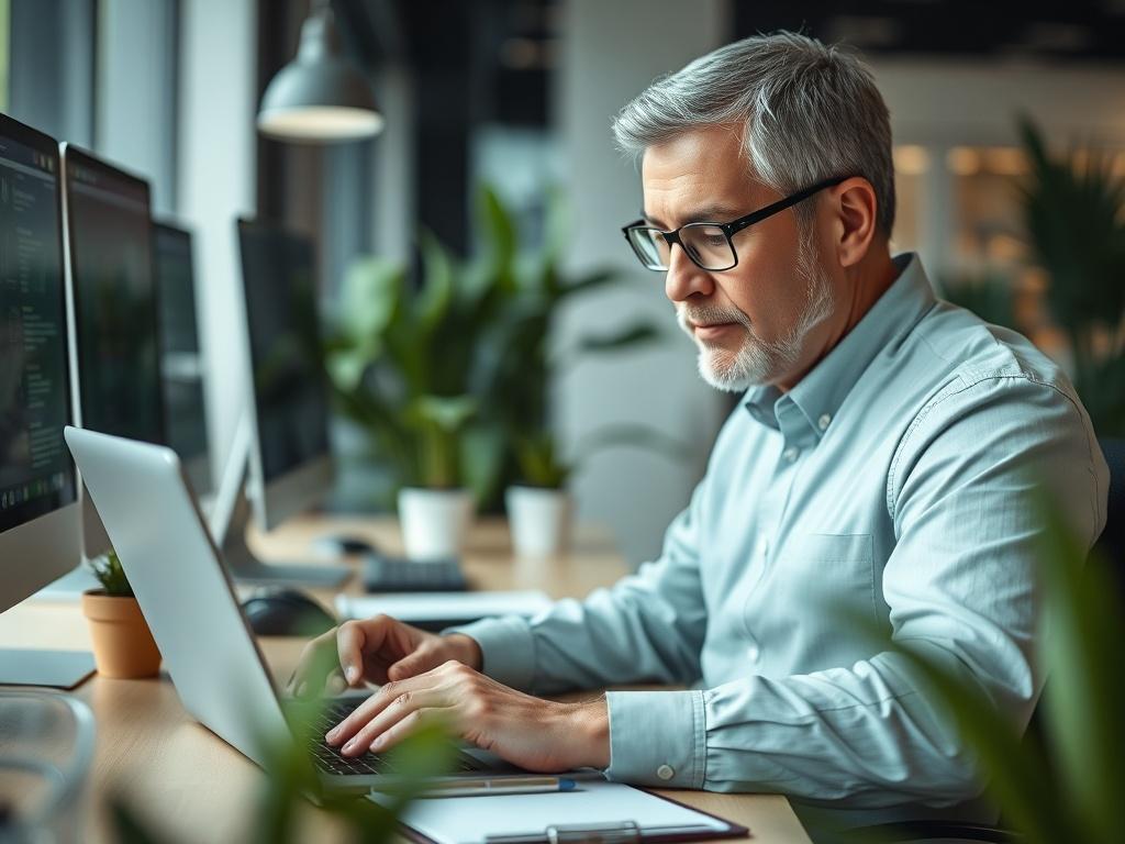 A close up shot of a professional IT consultant working