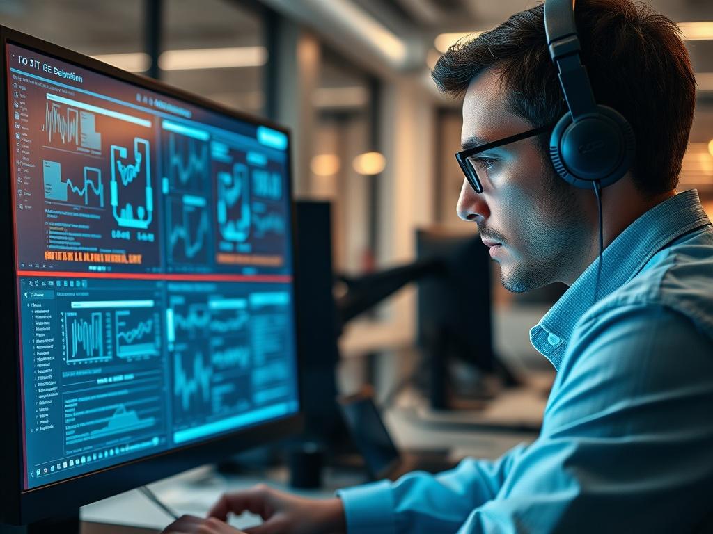 A close up shot of a professional IT technician working