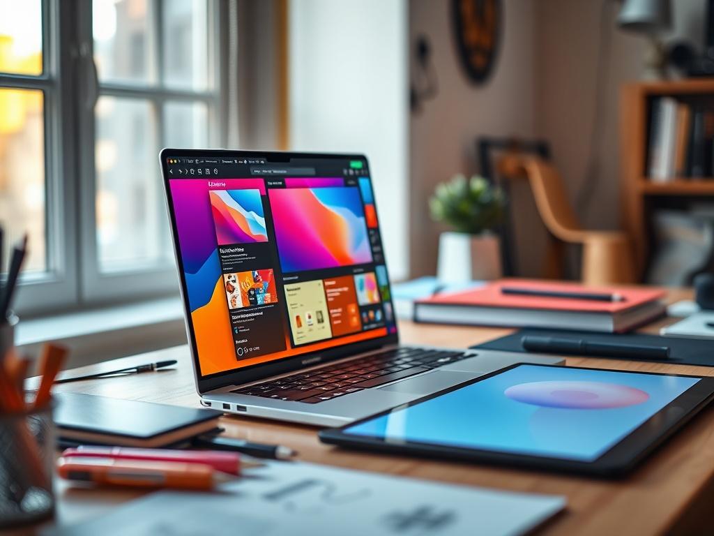 A close up shot of a designer's workspace featuring a