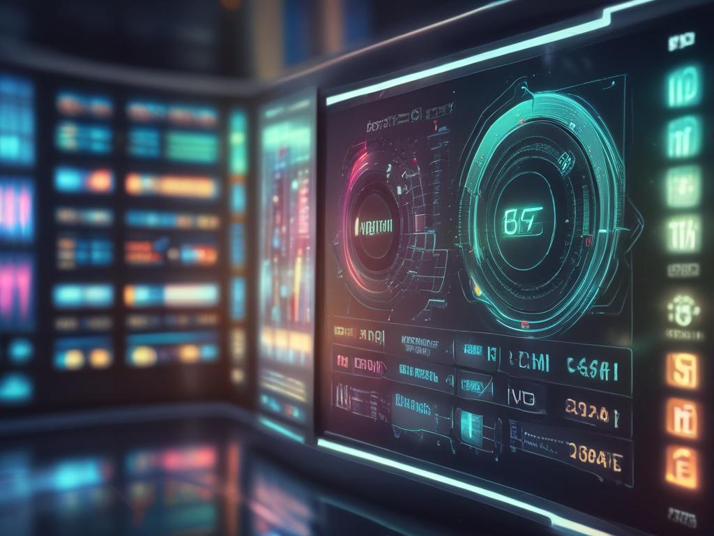 close-up shot of a futuristic AI interface showing lead generation statistics, hyper-realistic, focus on a digital screen displaying data analytics, RGB color 50, 170, 39