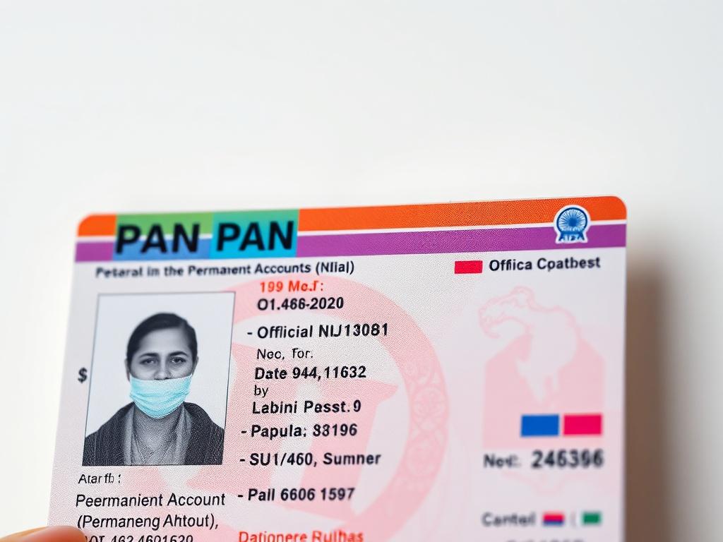 A hyper-realistic close-up shot of a Pan Card, showcasing the details of the Permanent Account Number (PAN) clearly. The card should be the only subject in the image, with a simple and clean background that enhances the visibility of the card's features. The colors should be vibrant, focusing on the card's official elements, capturing the essence of an important identification document. Ensure the composition is striking and professional, ideal for a formal setting.