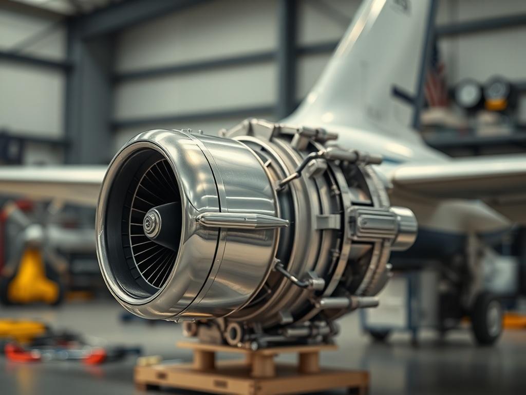 **AI Image Generation Prompt:**

Create a realistic high-resolution photo that illustrates the theme of "Understanding Aircraft Parts Quality Standards." The composition should feature a close-up shot of a high-quality aircraft part, such as a detailed aircraft engine component or a precision landing gear assembly. The subject should be the single part itself, showcasing its intricate details, textures, and finishes, demonstrating the superior quality standards expected in the aviation industry. 

The backg