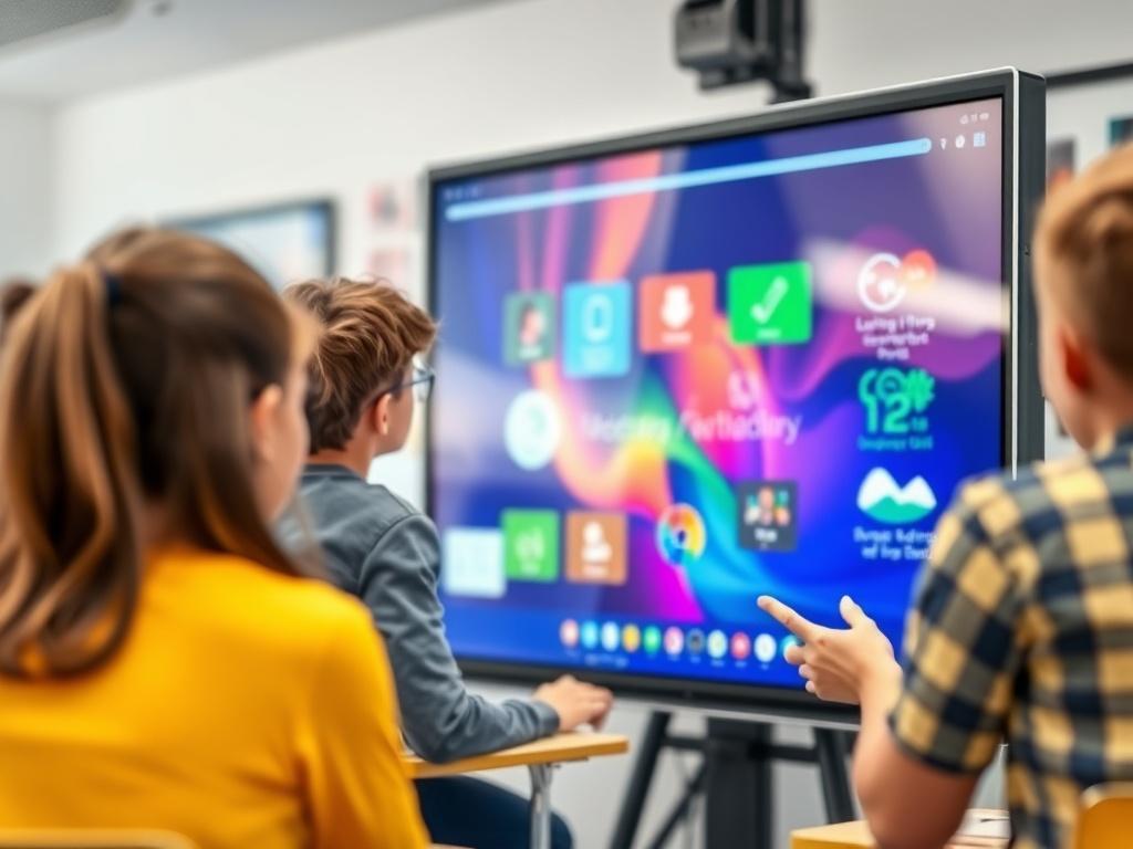 A vivid close up of a smart interactive board in