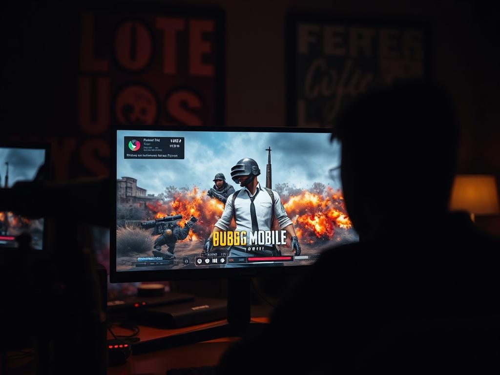A high resolution image featuring a gaming monitor displaying PUBG
