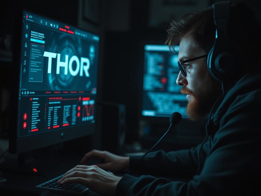 A gamer focused on their screen, interacting with the THOR