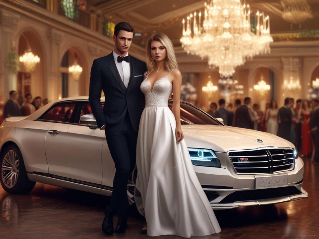 A glamorous escort at a lively party, mingling with guests