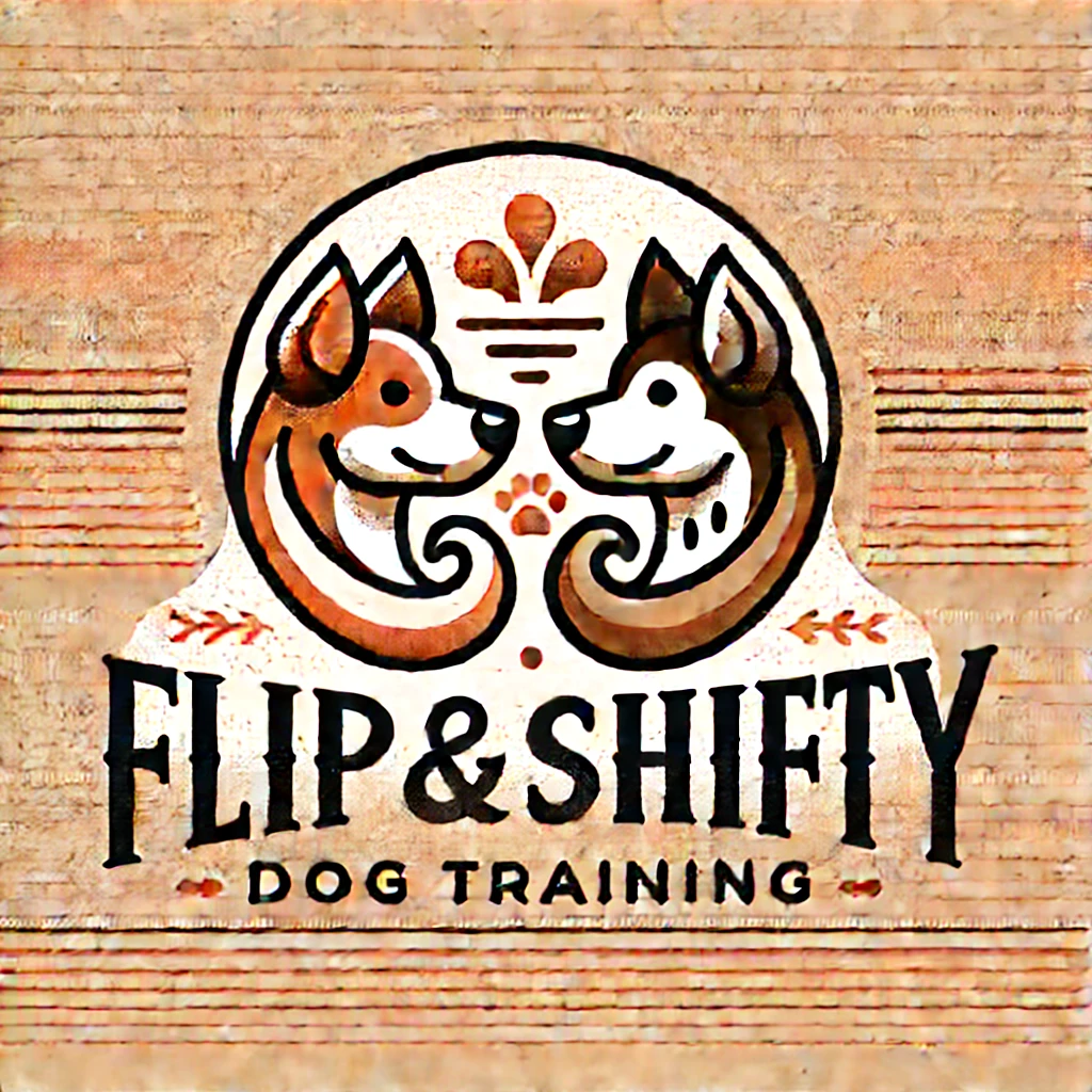 DALL·E 2025-04-22 02.02.41 - A clean and professional logo for a dog training business named 'Flip & Shifty'. The logo should be moderately detailed, featuring two stylized dogs –.webp