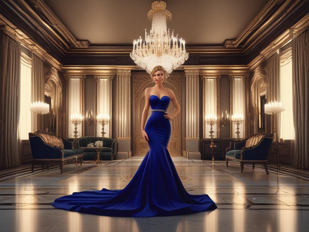 An elegant VIP escort standing confidently in a luxurious setting,