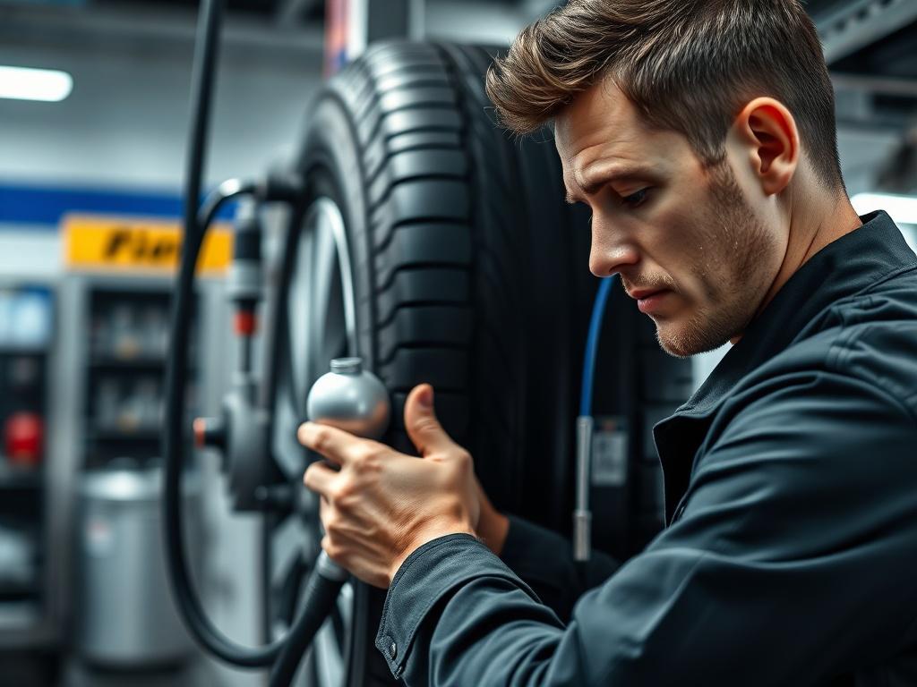 A high resolution close up of a technician filling a