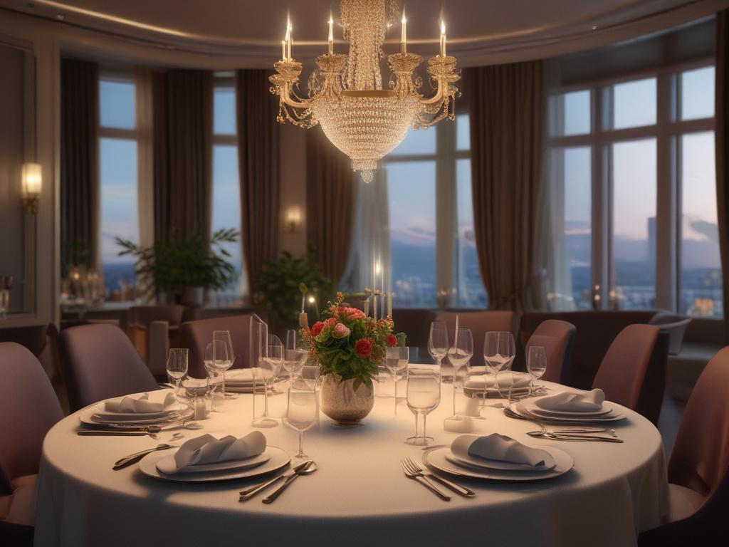 A luxurious setting with a couple enjoying an intimate dinner