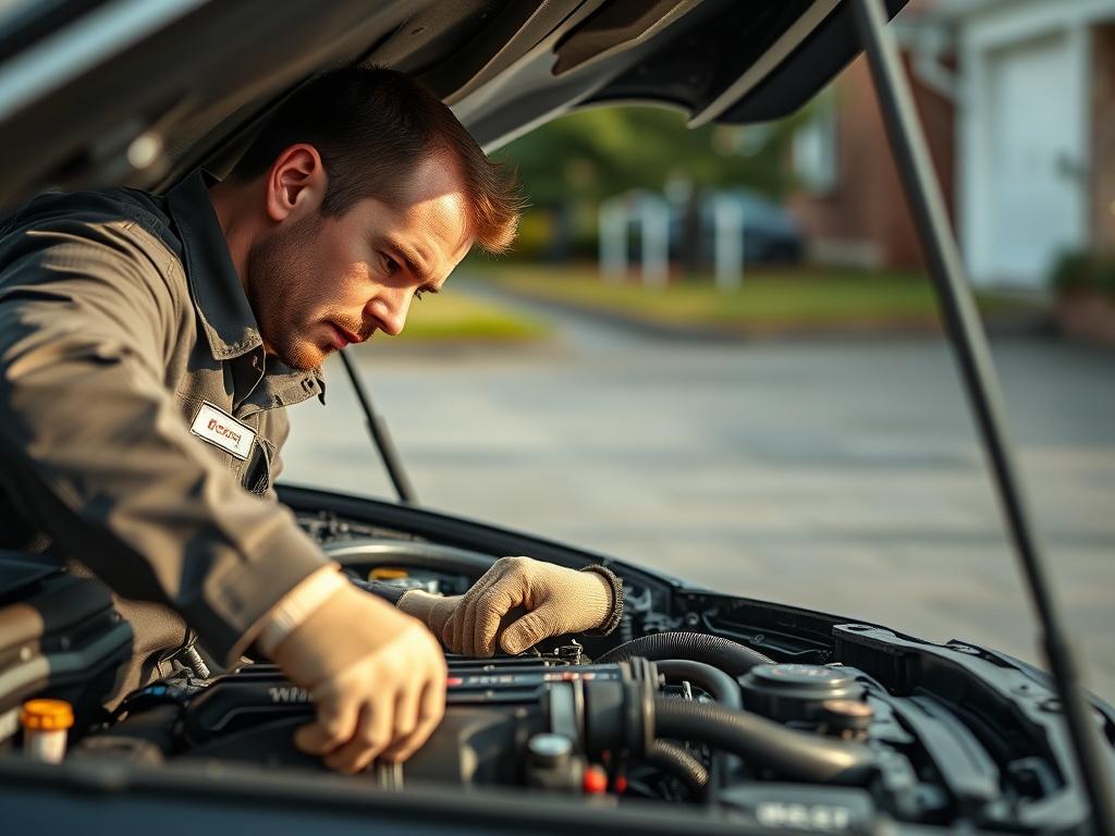 A close up shot of a professional mobile mechanic working
