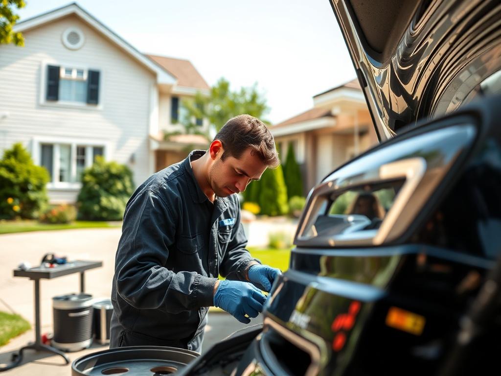 A close up shot of a mechanic performing an oil