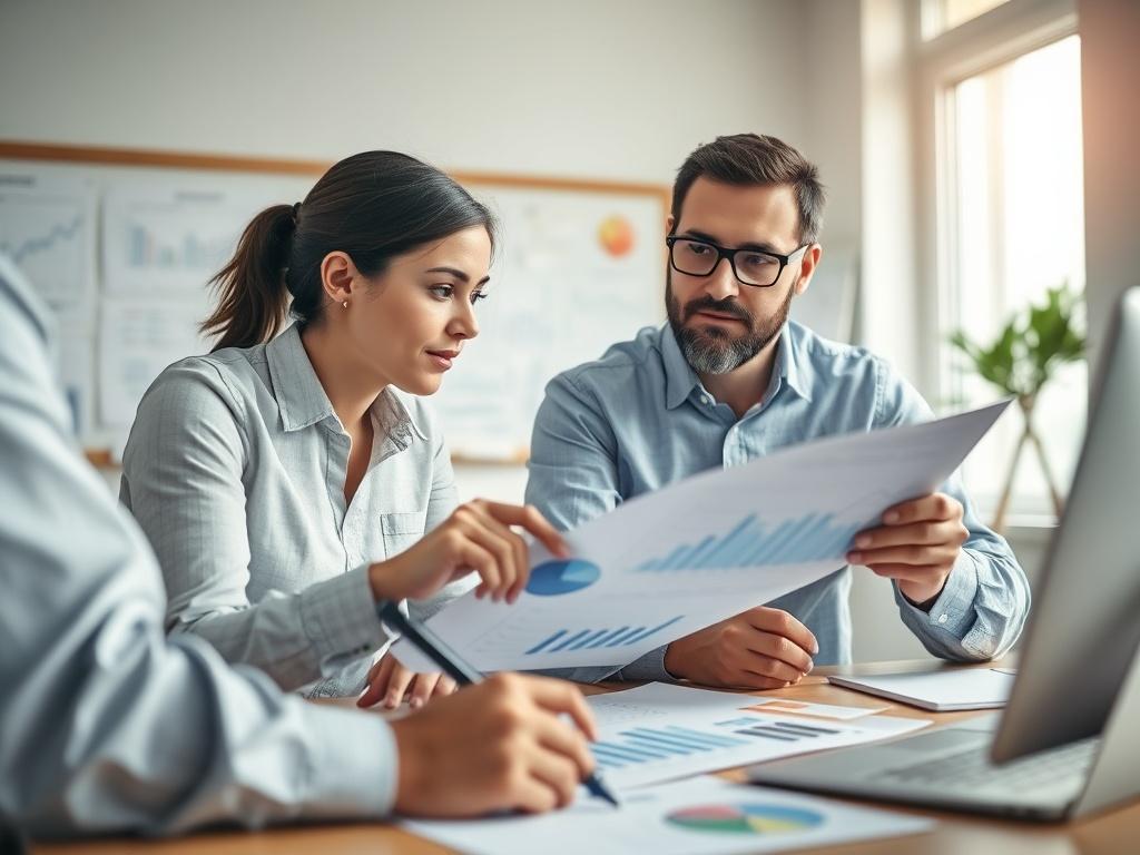 A close up shot of a financial analyst reviewing charts