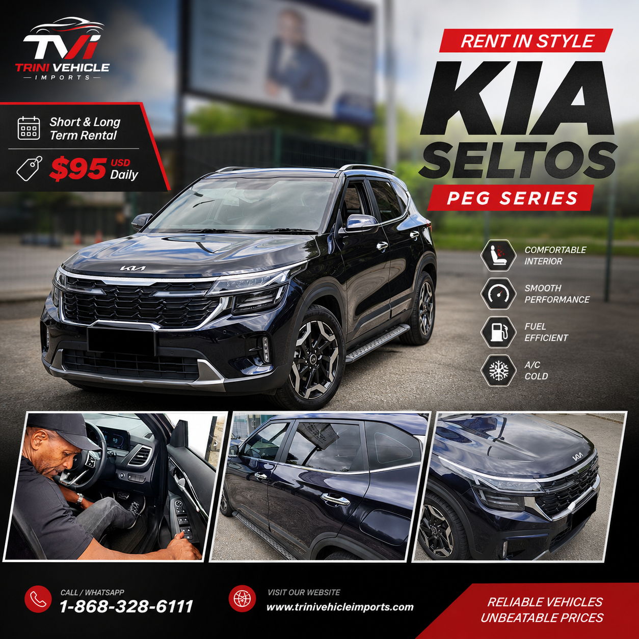 Kia Seltos for rent - COMPACT SUV rental service Trinidad - fuel efficient vehicle rental