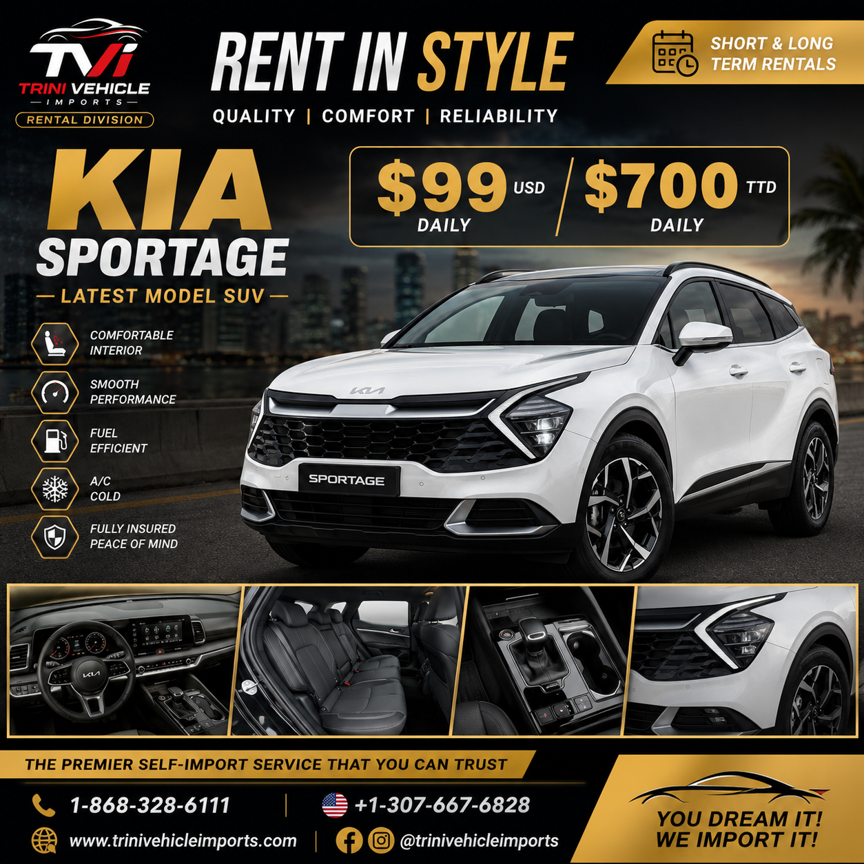 Kia Sportage for rent - HYBRID SUV rental service Trinidad - fuel efficient vehicle rental