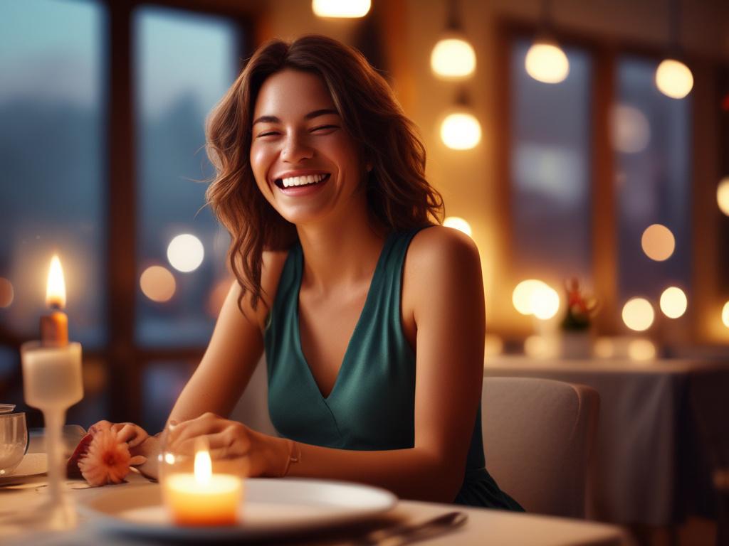 A candid moment of a beautiful woman laughing and enjoying