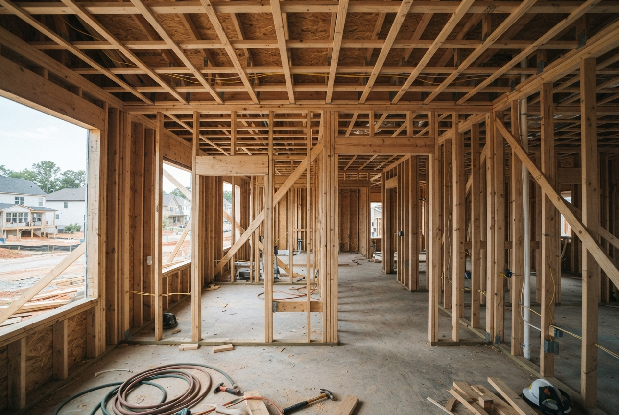 Wood framing before drywall