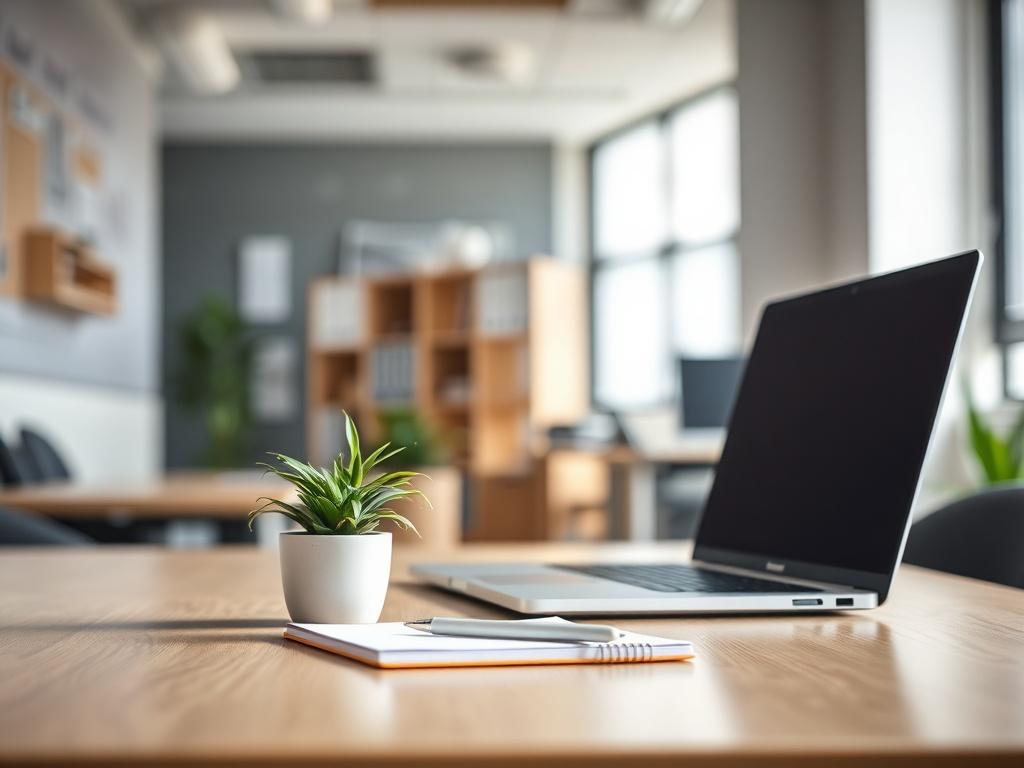 A hyper realistic close up shot of a clean office
