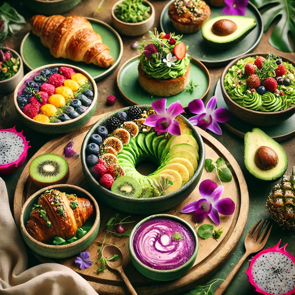 dall·e 2024-11-21 17.35.57 - a beautifully arranged flat lay of colorful, plant-based vegan dishes, designed to be instagram-worthy. the dishes include vibrant smoothie bowls topp.webp