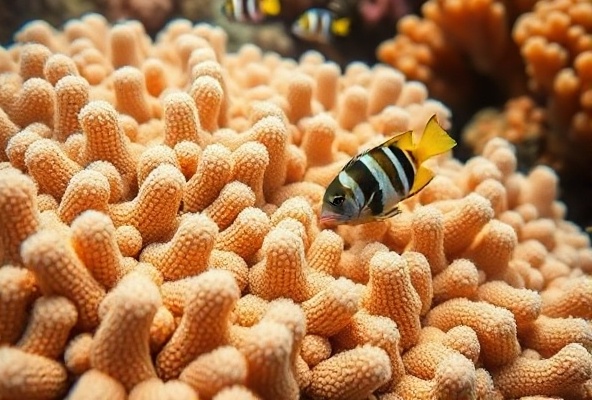 Close-up of intricate coral polyps and colorful reef fish at Cabo Pulmo Marine Park