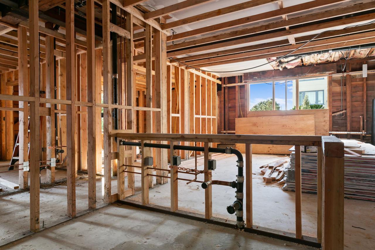 Building under construction with outside view