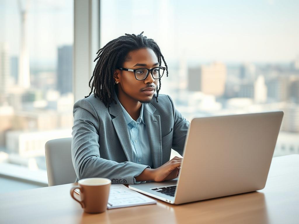 **AI Image Generation Prompt:**

Create a realistic high-resolution photo that captures the essence of funding a business idea. The main subject of the image should be a confident entrepreneur, a young professional of diverse ethnicity, sitting at a modern desk with a laptop open in front of them. They should appear deep in thought, with a notepad filled with brainstorming ideas and a cup of coffee beside them for added detail. The entrepreneur's expression should convey determination and excitement about t