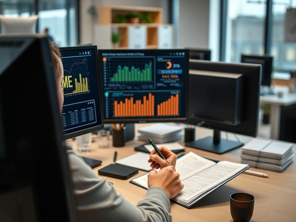 A close up shot of a financial analyst reviewing applications