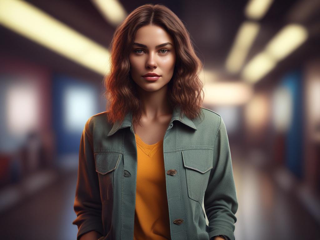 A photorealistic, high resolution image of a poised woman in