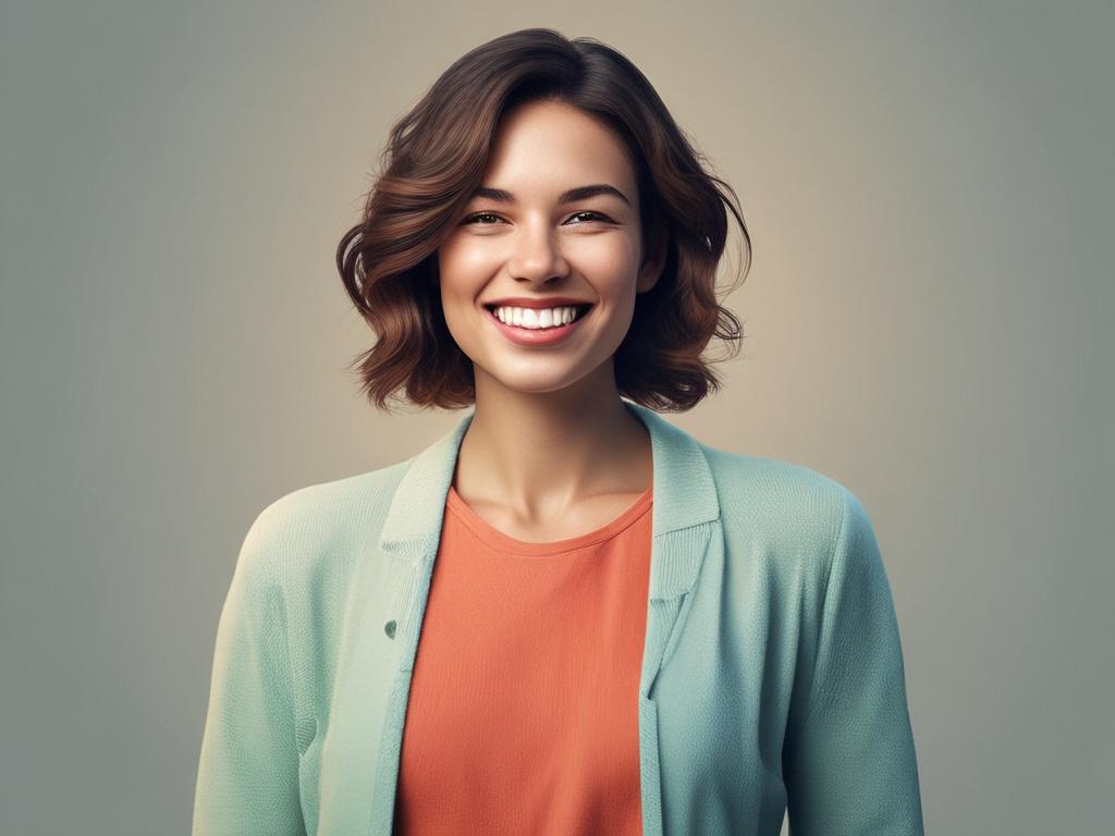 A photorealistic image of a smiling woman with a welcoming
