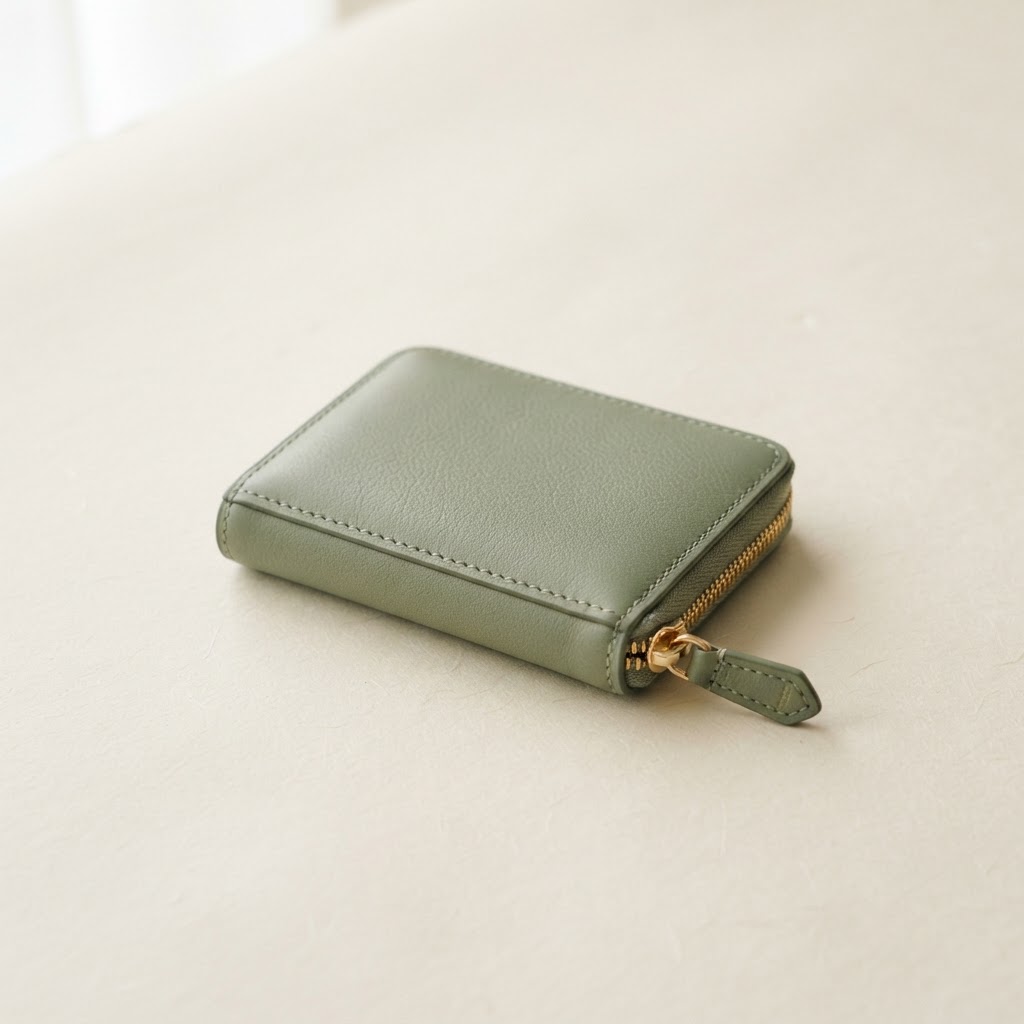 Sage green compact zip wallet