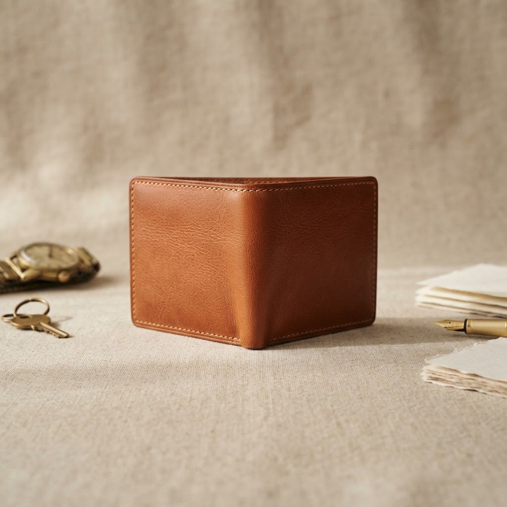 Cognac leather bifold wallet