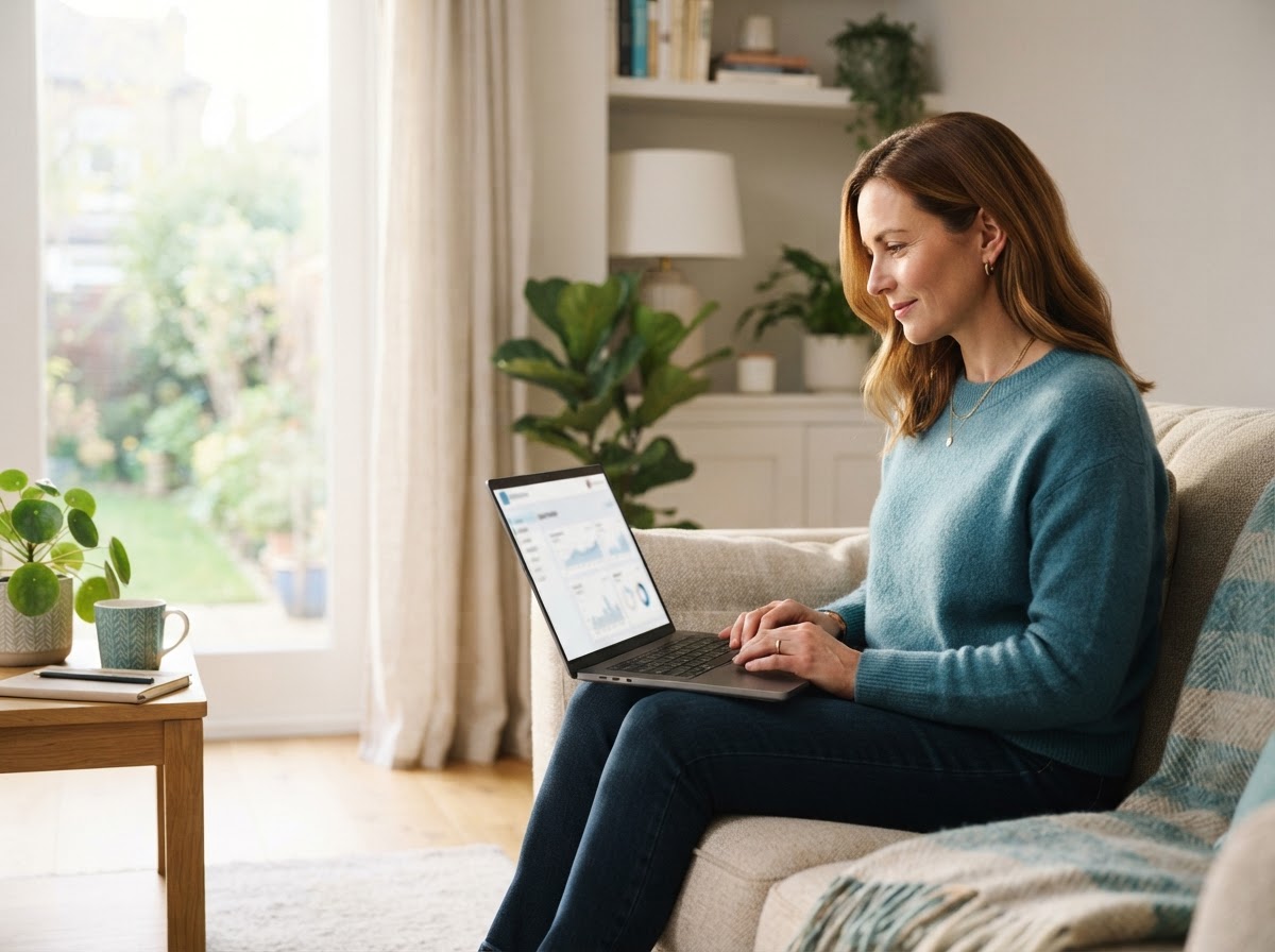 A patient at home using a laptop to review healthcare information
