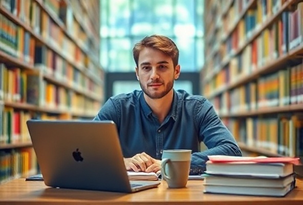 University student focused on homework study