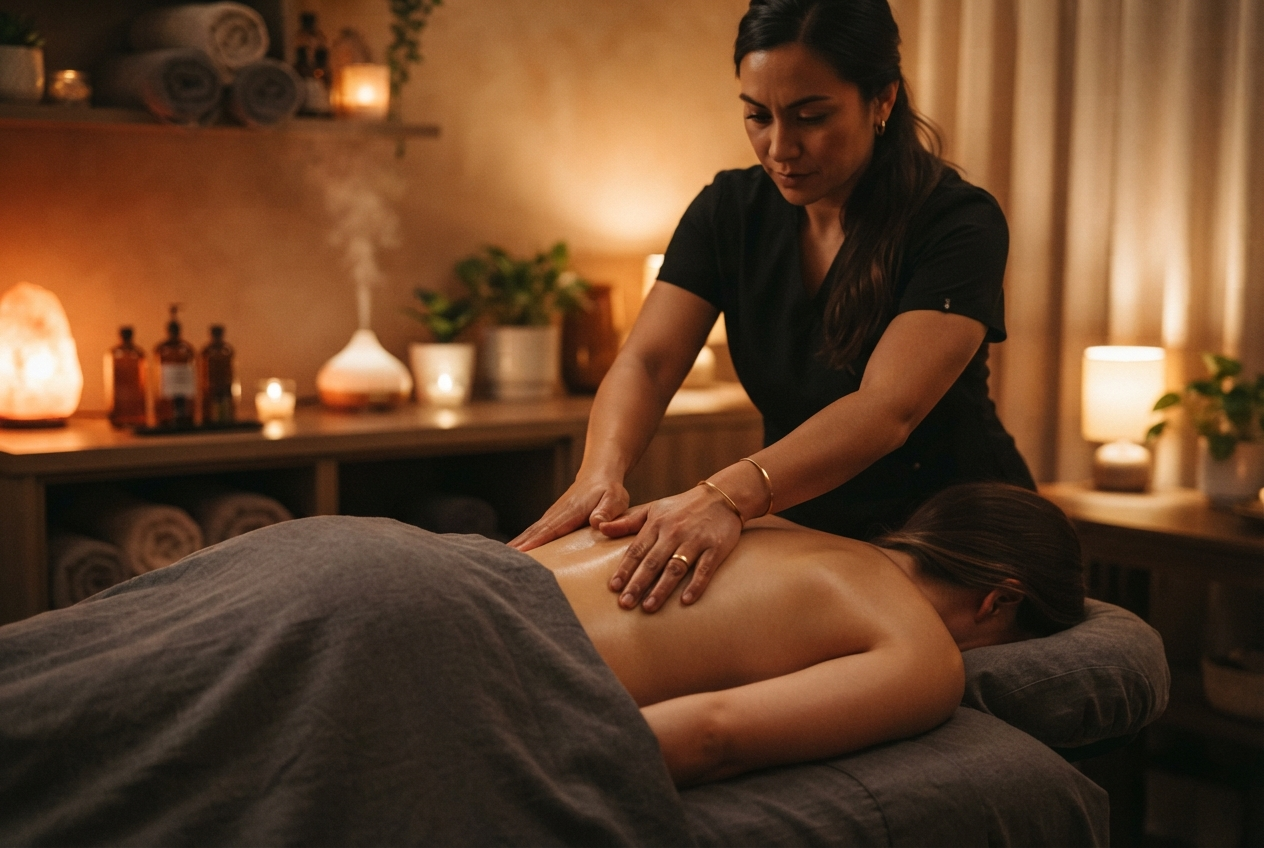 Professional massage therapist at work