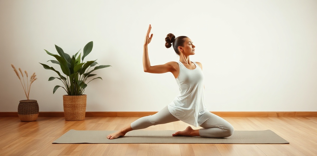 Serene yoga practitioner in warrior pose