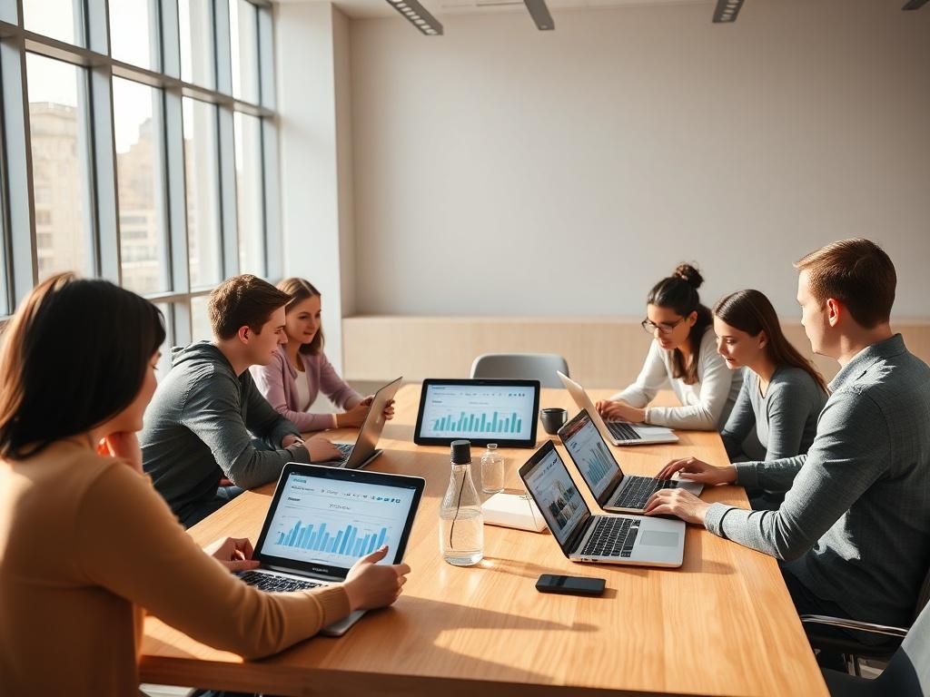 An engaging image showing a team meeting around a table