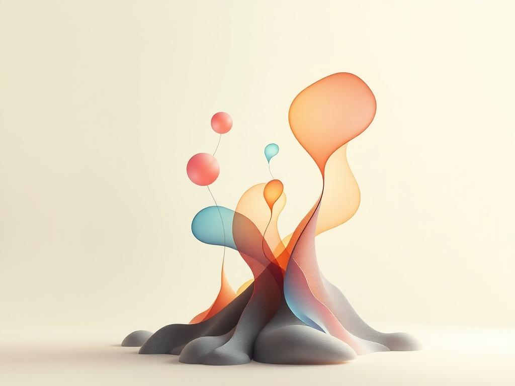 A thought provoking artwork symbolizing emergent intelligence through abstract forms