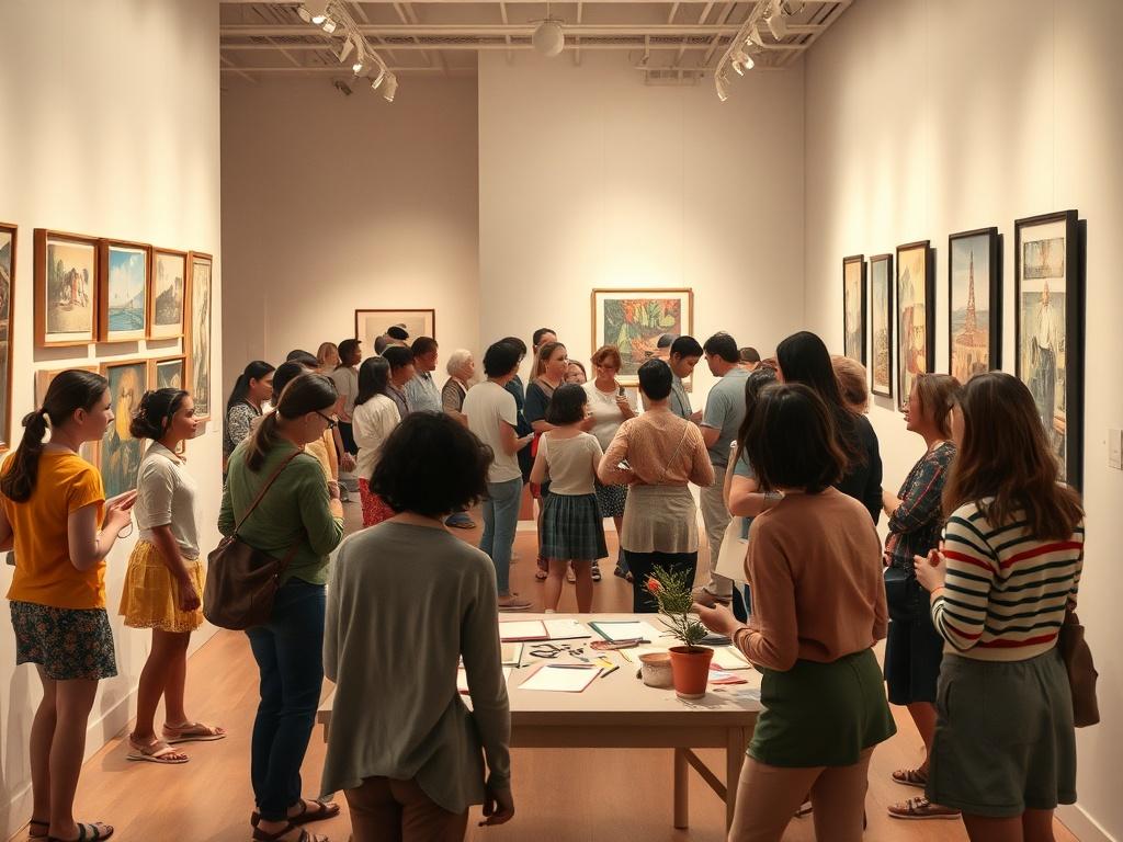 A lively interactive workshop in a gallery setting  Participants