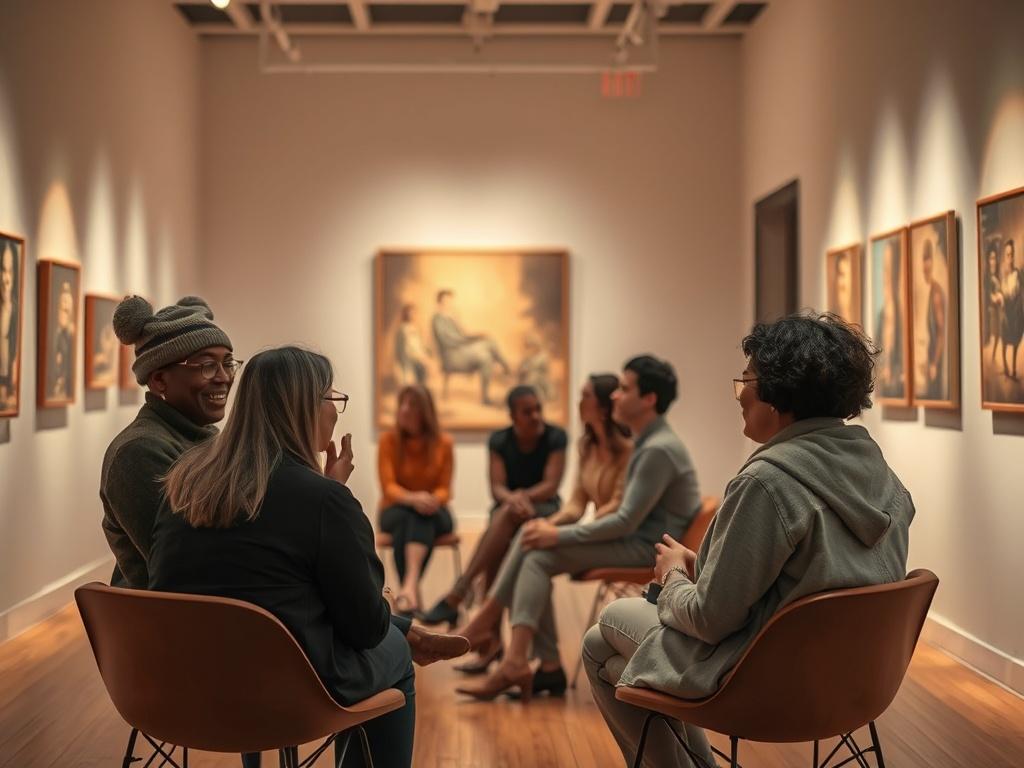 An intimate guided reflection session taking place in a softly